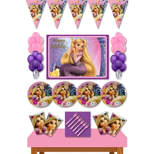 Parti Furyası Rapunzel 16 Kişilik Büyük Afişli 50X70 cm Doğum Günü Süsleri Parti Seti