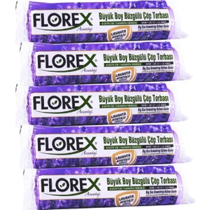 60 Litre Büzgülü Lavanta Kokulu Çöp Torbası Poşeti / 65 x 70 Cm. - 10X5 Rulo / Paket