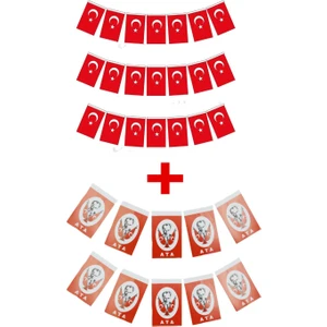 Orta Boy Ipli Kağıt Türk Bayrağı 40 Lı ve Atatürklü Ipli Bayrak 40 Lı