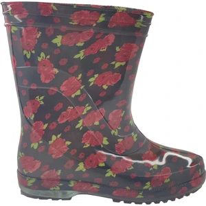 Kadın Kırmızı Renk Çiçekli Iş Bahçe Su Geçirmez Yağmur Çizmesi