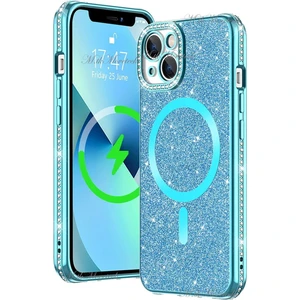 M.TK Moveteck Apple iPhone 14 Için Kamera Korumalı Swarovski Özel Taşlı Kılıf Gösterişli Manyetik Magsafe Destekli Simli Iç Dokusu Parlak