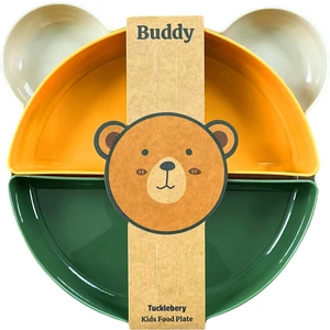 Buddy Mama Tabağı Seti | 1 Ayıcık Tabak + 4 Kase | Bebek ve Çocuklar İçin Yemek Takımı | BPA İçermez (Bej Sarı Yeşil)