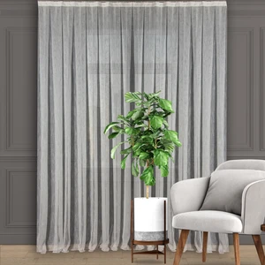 Düz Şantuk (Keten Çizgili) Tül Perde Seyrek Pile (1'e 2 Pile) Dikim Kırık Beyaz