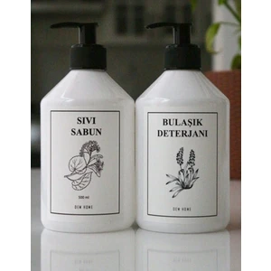 Büyülü Home Plastik 500 ml sıvı Sabun + Bulaşık Deterjanı Şişesi Beyaz 2'li