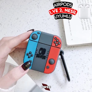 Airpods 1. ve 2. Nesil Uyumlu Nintendo Figürlü Sevimli Koruyucu Silikon Kılıf, Darbe Emici Kılıf