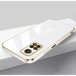 Case 4U Xiaomi Redmi Note 11 Pro 5g Kılıf Kamera Korumalı Parlak Gold Kenarlı Yumuşak Silikon Kapak Bark Beyaz