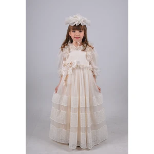 Mialora Exclusive Özel Tasarım Kız Çocuk Uzun Elbise, Doğum Günü Kız Çocuk Elbisesi, Taç,dantel Detaylı Abiye Elbise