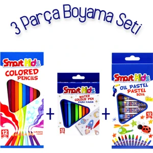 Smart Kids Pastel BOYA12'LI + Kuru Boya Kalemi 12'li + Keçeli Boya Kalemi 12'li