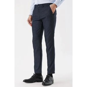 Erkek Lacivert Poliviskon Desenli Slim Fit  Pantolon