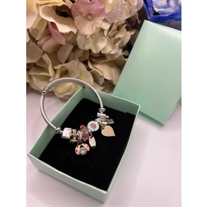 Pembe Uğur Böceği Tasarımlı Çelik Pandora Bileklik (Charmlı Özel Tasarım Çelik Pandora Bileklik)