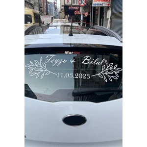 Gelin Arabası Sticker Süs Dekoratif Isim ve Tarih Yazılı Özel Etiket