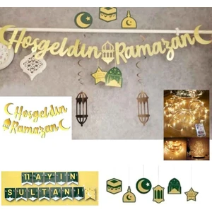Hayaller Dükkanı  Ramazan Süsleri 6'lı Tavan Sarkıt Süs, Hoşgeldin Ramazan, LED ve 11 Ayın Sultanı