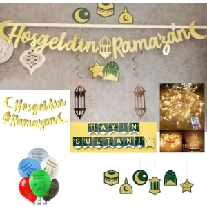 Hayaller Dükkanı  Ramazan Süsleri 6'lı Tavan Sarkıt Süs, Hoşgeldin Ramazan, LED ve Balon 11 Ayın