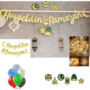 Hayaller Dükkanı  Ramazan Süsleri 6'lı Tavan Sarkıt Süs, Hoşgeldin Ramazan, LED ve Balon