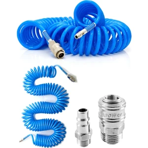 Profesyonel Kompresör Spiral Hava Hortumu 8 mm 15 mt Hava Jakı Kompresör Recor Seti