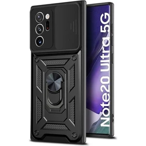 Case 4U Samsung Galaxy Note 20 Ultra Uyumlu Kılıf Kamera Korumalı Sürgülü Yüzüklü Armor Military Tank Siyah
