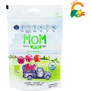 Mom; Magical Organic Moods, (Çilek, Karpuz, Yaban Mersini ve C Vitamini) Top Lolipop 5,8 gr x 10 Adet/1 Paket.