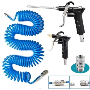 Kompresör Spiral Hava Hortumu 8 mm 15 mt Hava Jakı Hava Tabancası Recor 3 Pcs Seti