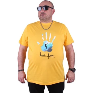 Büyük Beden Erkek Sıfır Yaka Tişört Surf 23117 Sarı