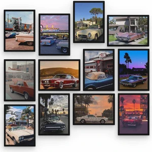 Zeron Tasarım Klasik Arabalar 12 Parça Ahşap Mdf Tablo ZLLTB274