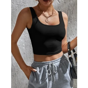 Kadın Kare Yaka Siyah Slim Fit Crop Top Bluz