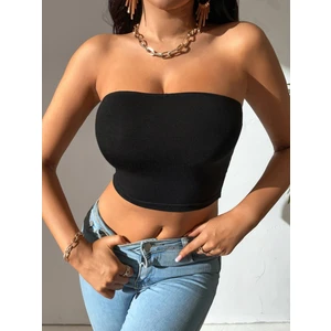 Kadın Siyah Straplez Crop Top Bluz