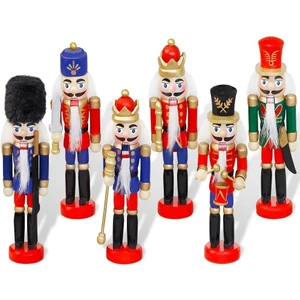 Renkli 6lı Kurşun Asker Fındıkkıran 13CM Tahta Adam Asker Retro Ahşap Adam Süs