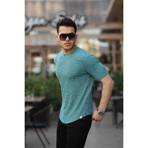 Jakarlı Desenli Bisiklet Yaka T-Shirt - Petrol