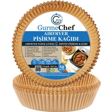 Gurme Chef Airfryer Pişirme Kağıdı XXL 50 Adet Air Fryer Kağıt Philips Xiaomi Tefal ve Tüm Modeller