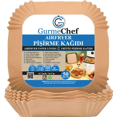 Gurme Chef Airfryer Fritöz Pişirme Kağıdı, Gıda Sınıfı, Yüksek Kalite, Kare 50'li, 16X4.5