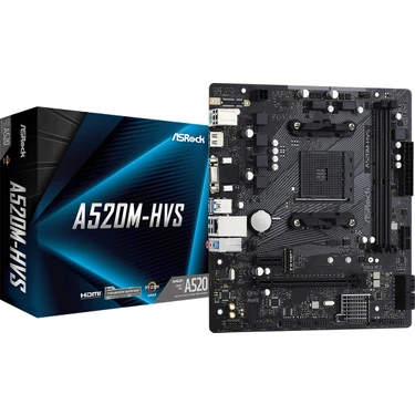 Asrock A520M Hvs Socket Am4, Ddr4 4733+MHZ(O.C.), M.2, USB 3.2, Hdmı,vga Matx A520 Anakart