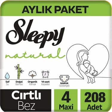 Sleepy Natural Cırtlı Bebek Bezi Ultra Avantaj Paket 4 Numara 7-14 Kg 208