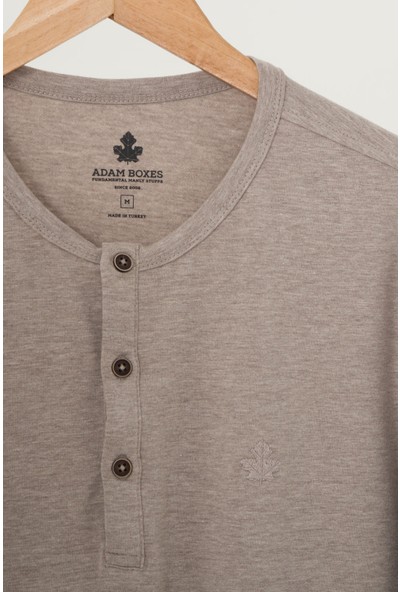 Adam Boxes Erkek Düğmeli Bisiklet Yaka Uzun Kollu T-Shirt Neo-Collargo - Kahve Melanj