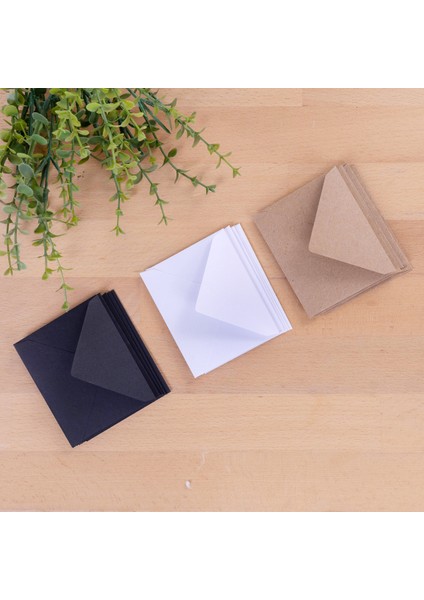 Minik zarf seti, 7x9 cm 15 adet (Kraft-Beyaz-Siyah)