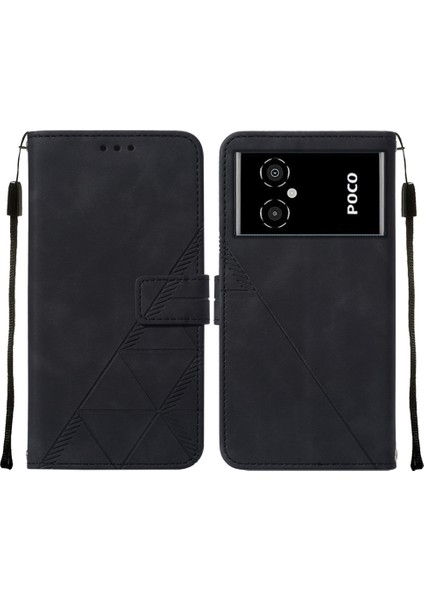 Poco M4 5g / Poco M5 5g Için Kabartmalı Pu Deri Stand Cüzdan Telefon Kılıfı - Siyah (Yurt Dışından)