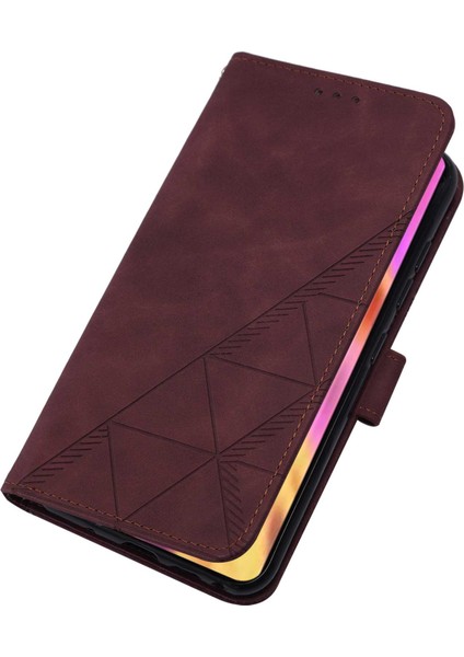 Galaxy S22 Ultra Için Kabartmalı Pu Deri Stand Cüzdan Telefon Kılıfı - Kırmızı (Yurt Dışından)