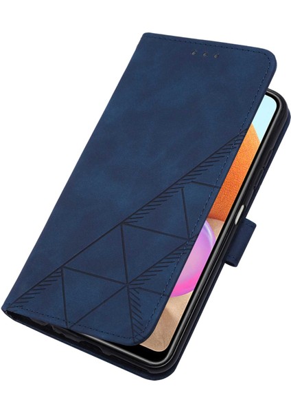 Galaxy A32 5g Için Kabartmalı Pu Deri Stand Cüzdan Telefon Kılıfı - Mavi (Yurt Dışından)