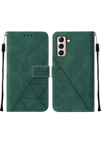 Galaxy S21 5g Için Kabartmalı Pu Deri Stand Cüzdan Telefon Kılıfı - Yeşil (Yurt Dışından)