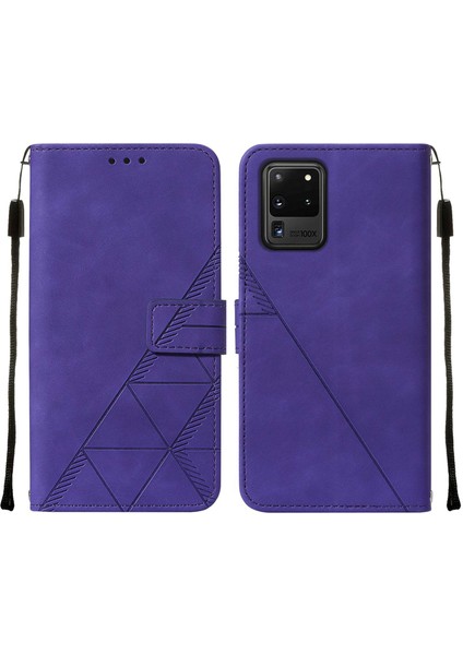 Galaxy S20 Ultra Için Kabartmalı Pu Deri Stand Cüzdan Telefon Kılıfı - Mor (Yurt Dışından)
