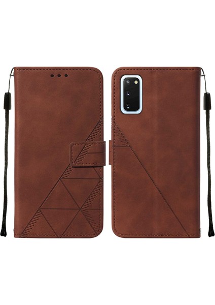 Galaxy S20 Için Kabartmalı Pu Deri Stand Cüzdan Telefon Kılıfı - Kahverengi (Yurt Dışından)