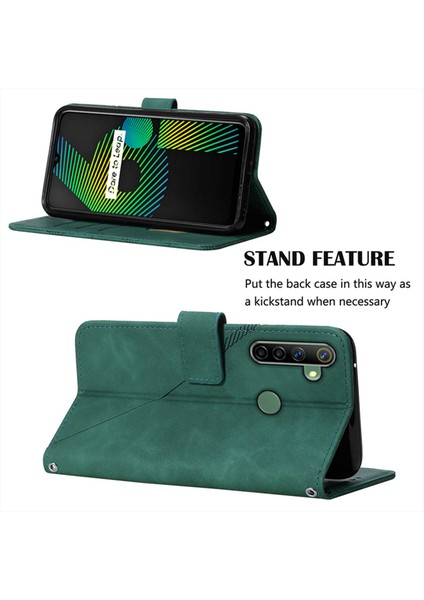 5 / 6i Için Kabartmalı Pu Deri Stand Cüzdan Telefon Kılıfı - Yeşil (Yurt Dışından) fiyatları