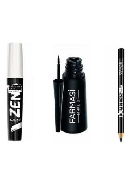 Göz Makyaj Seti ( Ince Uçlu Eyeliner + Siyah Göz Kalemi + Zen Maskara)