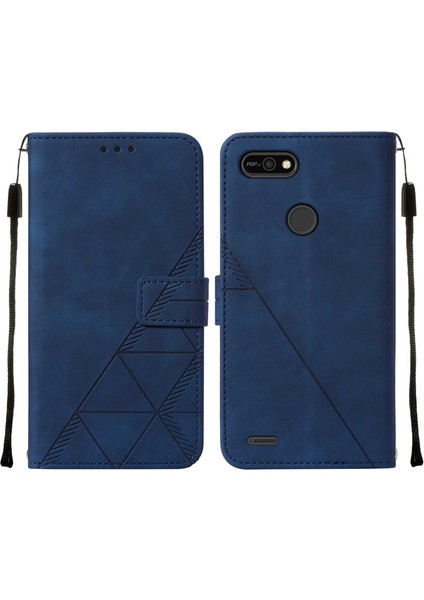 Pop 2f Için Kabartmalı Pu Deri Stand Cüzdan Telefon Kılıfı - Mavi (Yurt Dışından)
