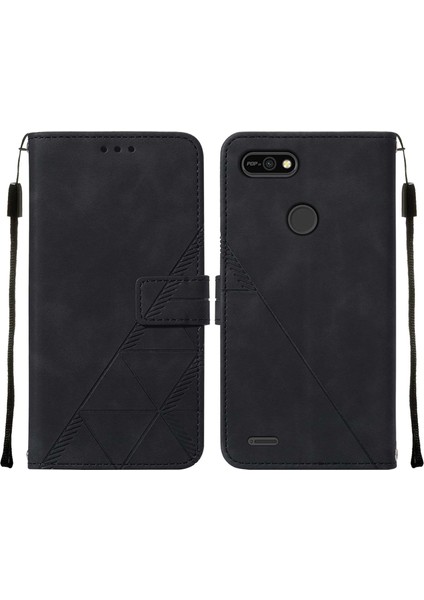 Pop 2f Için Kabartmalı Pu Deri Stand Cüzdan Telefon Kılıfı - Siyah (Yurt Dışından)