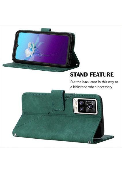 V20 / V21E 4g / Y73 2021 Için Kabartmalı Pu Deri Stand Cüzdan Telefon Kılıfı - Yeşil (Yurt Dışından)