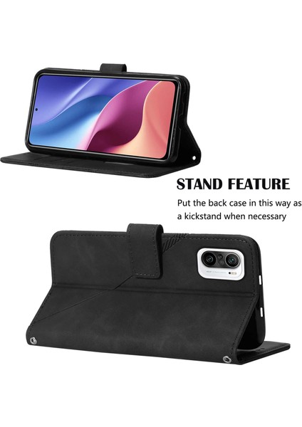 Poco F3 / Redmi K40 / K40 Pro Için Kabartmalı Pu Deri Stand Cüzdan Telefon Kılıfı - Siyah (Yurt Dışından)