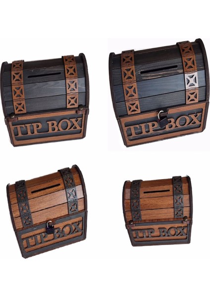 Tip Box Ahşap Kumbara Sandık Tipi Tipbox Kilitli Bahşiş Kutusu