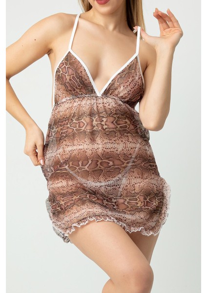 Phevos Desenli Göğüs Dekolteli Gecelik