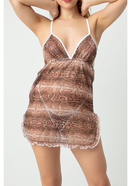 Phevos Desenli Göğüs Dekolteli Gecelik fiyatları