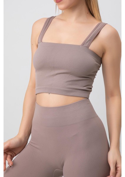 Seamless Fitilli Kare Yaka Kalın Askılı Spor Sütyen modelleri